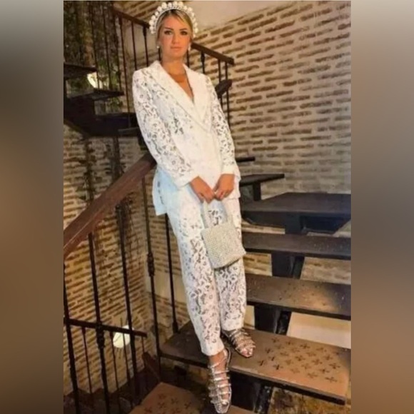 ZARA 2 PIECE WHITE LACE BLAZER AND PANTS SIZE M 🦋BLOGGERS FAVORITE🦋 - Picture 6 of 16
